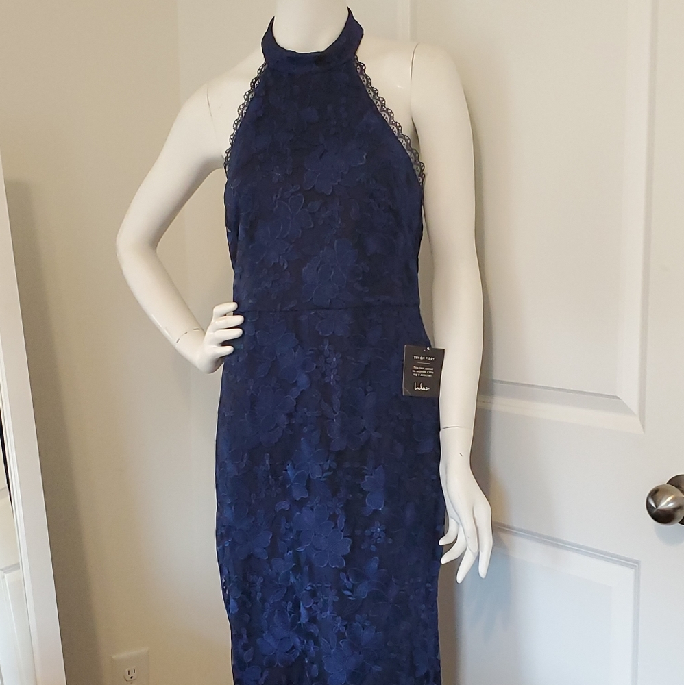 Lulus blue halter lace dress M